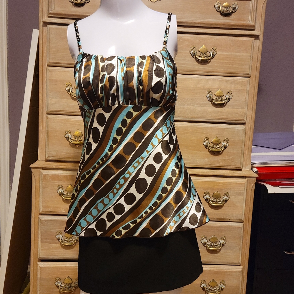 B•Wear Brown Blue Dotted Geometric Braided Strap